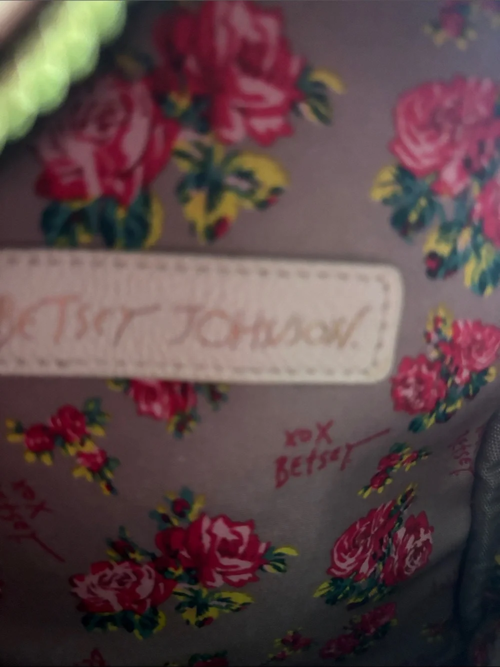 Betsey Johnson Cream Floral Mini Backpack with Black Accent & Gold Heart